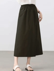 Women's Elegant Culottes, Casual Comfortable Wide Leg Pants Skirt, Loose Elastic Waist 3/4 Pants, Spring/Summer - Black - View 5