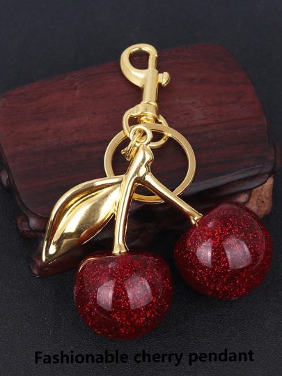 1 PIEZA Nuevo llavero de moda de metal con dije de cereza de cristal, adecuado para uso diario, para accesorios de bolso, se puede enviar como regalo a familiares, amigos, compañeros de clase, parejas, cumpleaños, maestros, recuerdos del Día de San Valentín