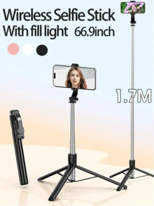 1 pieza Palo de selfie portátil de 170 cm/67 pulgadas con control remoto inalámbrico y luz, trípode de teléfono extensible y portátil con control remoto, compatible con iPhone 15/14 Pro Max/13/12/11, Android Smartphone, negro/rosa/blanco, para fotografía y grabación de video, para transmisión en vivo, vacaciones de verano, viajes, actividades al aire libre, transmisión en vivo, equipo estable de grabación y vlogging