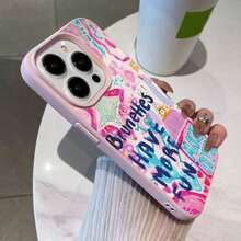 Funda para teléfono Apple, 1 unidad, diseño de letras, casa, silueta, estampado de grafiti, funda de gel suave y brillante, compatible con phone 11/12/13/14/15/16 (1 unidad) - Rosa - Ver 3