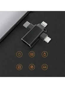 3-In-1 OTG Adapter: Type-C/Micro USB/Lightning To USB 3.0 OTG Converter, USB 3.0 Data Transfer Adapter, No App Required, Suitable For Tablets, Hard Drives, Christmas/Home Gift - Black - View 4