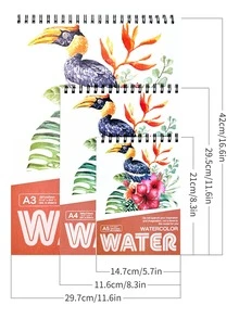 1 كتاب ألوان مائية سميك مربوط بحلقة علوية مقاس 11.6x8.27 بوصة/8.3x5.7 بوصة، 24 ورقة لكل كتاب (88 رطل/180 جم) مقاس A4/A5 ، كتب ألوان مائية سميكة خاصة بالطلاب المبتدئين، كتب رسم بالألوان المائية للرسم اليدوي، كتب رسم للطلاب، ورق رسم وكتابة فني، لوازم مدرسية، عودة إلى المدرسة