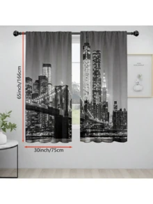 Bộ 2 rèm cửa cản sáng in hình phong cảnh thành phố về đêm, rèm che riêng tư có túi luồn thanh treo, thích hợp cho phòng ngủ, phòng khách, ký túc xá, văn phòng, quà tặng ngày Valentine, trang trí nhà cửa. - Nhiều màu - Xem 9