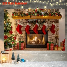 1 件圣诞壁炉红色长袜背景装饰、房间、摄影工作室道具 - 多用途家居装饰横幅,适用于家居装饰、派对、工作室和户外庆祝活动 - 1個 - 查看 4