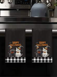 2pcs/4pcs/12pcs Halloween Cute Cat Pattern Kitchen Towels, Halloween Ghost Car Pattern Bathroom Towels, Halloween Outdoor Party Towels, Halloween Home Decor, Halloween Kitchen Decor, Modern Style, Quick Drying, Super Soft Microfiber Material, Rectangular, 15.75IN*23.62IN/40*60CM Digital Printing Pattern, Suitable For Outdoor Party Decoration, Halloween Holiday Gifts