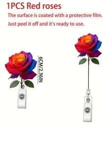 1 pieza Clip de insignia telescópico de rosa arcoíris - Objeto pequeño de moda DIY, Clip de metal, Fácil de colgar en forenses, Es un objeto pequeño práctico para lugares de oficina, exposiciones, escuelas, hospitales, trabajadores de oficina para resaltar sus carretes de insignia personalizados de autoensamblaje, el portador de insignia es muy adecuado para médicos, enfermeras y personal de oficina de maestros voluntarios