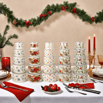 5pcs Premium Christmas Enamel Sealed Airtight Food Storage Bowls, Suitable For Refrigerator Fruit, Meal, Food Storage, Portable Lunch Box, Salad Mixing Bowl, Kitchen Supplies, Holiday Gift