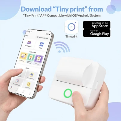 SOKANY 1台便携式迷你无线打印机，小型家用蓝牙照片打印机，无墨热敏打印，一键打印，内容清晰，小巧便捷，即时拍摄、搜索和打印，记录美好瞬间，是送给亲朋好友的完美圣诞节、新年、生日礼物。