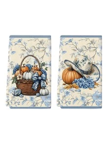 2 Stücke/4 Stücke/12 Stücke Küchentücher aus Denim mit Kürbis-Motiv, Thanksgiving Küchendekoration, saugfähig und schnelltrocknend aus Mikrofaser, rechteckig 40*60 cm digital Muster, geeignet für Herbstküchendekoration, Outdoor-Partys, Thanksgiving-Geschenke, Geburtstagsgeschenke