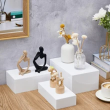 五面亚克力立方体食品展示架，多功能亚克力展示架，底部镂空，适用于早餐、自助餐、婚礼、派对 - 白色 - 查看 4