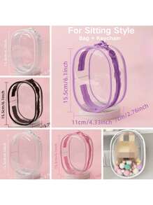 Estuche protector de PVC cristalino de Labubuu (sin muñeca) - Bolsa de almacenamiento transparente a prueba de polvo de color macarrón para Labulabu de pie/sentado, accesorios esenciales para decoración de verano, estuche decorativo, accesorios coleccionables, regalos para mujeres, accesorios de bola esponjosa opcionales