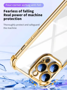 1pc Luxury Electroplated Transparent Phone Case, Compatible With IPhone 17 Air/6/7/8/X/XS/XR/11/12/13/14/15/16/16e, Galaxy S22/23/24/25/S24 FE/S25 EDGE, A04/05/06/A07/A17/A14/A15/A16/A24/A25/A34, Redmi Note 9/10/11/12/13, Redmi 9/10/12/13C 14C, OPPO, MOTO, Honor X, HW, Realme C53 C55 C61 C63 C65 C75 Pro Max Plus, Shock-Proof Transparent Dual-Layer TPU Phone Case - Gold - View 5