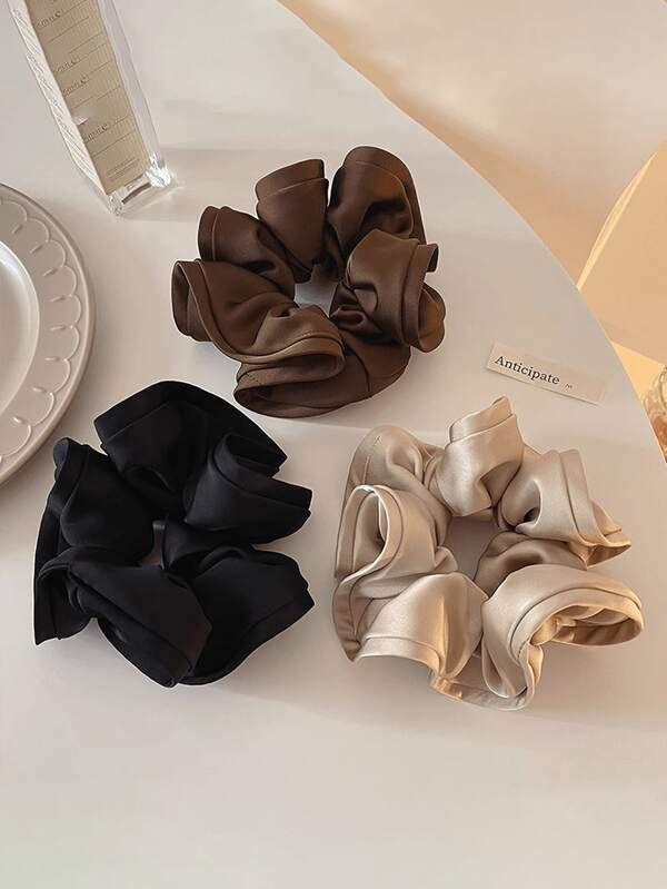 2 piezas, Elegante lazo de pelo de satén de unicolor, Lazo de pelo de unicolor simple y elegante, Adecuado para ocio diario al aire libre, Cabello rizado, Scrunchies, Accesorios para el cabello rizado, Regalos, Viajes, Regalos para mujeres, Artículos para el cabello, Rellenos de calcetines