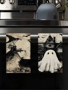 2pcs/4pcs/12pcs Halloween Witch Pattern Kitchen Towels, Halloween Pumpkin Pattern Bathroom Towels, Halloween Outdoor Party Towels, Halloween Home Decor, Halloween Kitchen Decor, Modern Style, Quick Drying, Super Soft Microfiber Material, Rectangular, 15.75IN*23.62IN/40*60CM Digital Printing Pattern, Suitable For Outdoor Party Decoration, Halloween Holiday Gifts