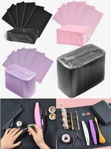 25 tapetes de mesa descartáveis para nail art, pretos/rosa, almofadas dobráveis de 3 camadas, tapete à prova d'água para nail art, tapetes sanitários de mesa, ferramentas para nail art