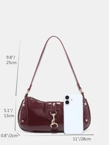 Novachic, Retro Style Shoulder Bag For Women With Rivet And Buckle Decor, Small Capacity Lightweight Underarm Bag, Suitable For Women, Students And Office Workers Commuting, Casual Use - Burgundy - View 7