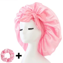 Set de 2 piezas Gorro de satén suave y sedoso con estampado floral y scrunchies para dormir por la noche, gorro de cabello de satén suave, con correas ajustables y banda de amarre con estilo - Multicolor - Ver 9