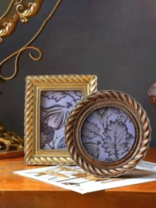 一套随机照片纸复古美式精致雕花树脂相框，墙面装饰画，桌面摆件，法式复古雕花相框，复古浪漫，独特精致雕花相框，适用于客厅、卧室、办公室、工作室、画廊，记录日常生活中的珍贵瞬间 - 彩色 - 查看 2