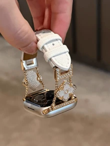 This Brand New Leather Band Is Compatible With Apple Watch Series 10/8/9/7/6/5/4/3/2/1 And Ultra 40mm, 44mm, 41mm, 45mm, 49mm, 42mm, And 38mm Models. It Is A Fashionable Women's Bracelet Accessory. It Is Not Stuffy Or Uncomfortable To Wear, And Very Suitable For The Wrist. - Platinum - View 2