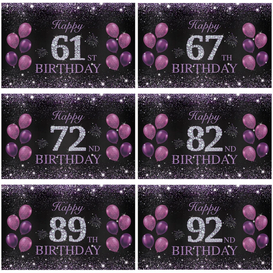 2D Flat Black & Purple Background With Balloon Decor, Suitable For 61st, 67th, 72nd, 82nd, 89th, 92nd Birthday Decorations, Happy Birthday Elements Background, Applicable For Indoor/Outdoor Party, Photography, Home Decor, Garage Door Display, No Power Needed, Birthday Party Decoration