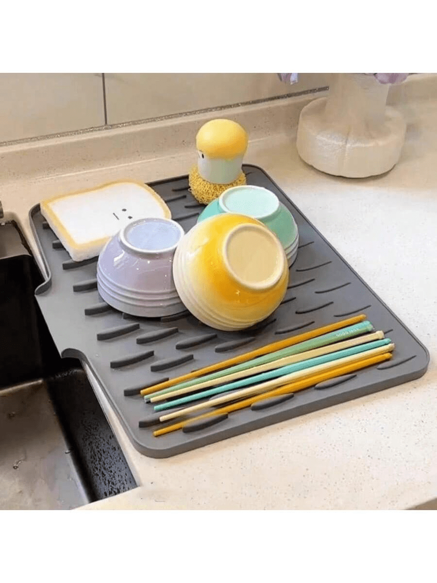 1 件硅胶沥水架、多功能沥水垫、塑料干燥架、厨房水槽防溅板 - 硅胶水龙头手柄滴水过滤托盘、洗碗皂液器和水龙头后面的海绵架垫，厨房小工具水槽配件适用