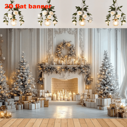 1 peça de decoração de fundo de lareira branca de Natal, adereço para sala e estúdio de fotografia - banner de decoração multiuso para casa, adequado para casa, festa, estúdio e celebração ao ar livre