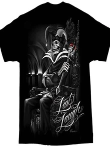 Men's Cotton T-Shirt - "The Last Laugh" King Clown Skull Art T-Shirt, Mexican Chicano Style Clothing, Street Style Gangster Suit,  Casual Style Top, Local Delivery, Gift To Friends - màu đen - Xem 2