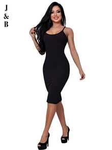 Vestido Midi Anarruga Com Alça Para Gravidas Gestantes Confortável Casual Elegante - Presente Dia Das Mães / Presente dia Dos Namorados BELLA - Preto - U - Preto - Visão 1