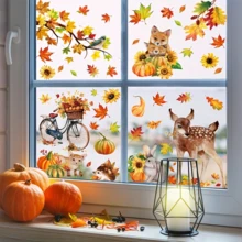Set de 9 piezas, 6.32 m² de calcomanías para ventanas de otoño - Decoración de Acción de Gracias y otoño con mascotas, calabazas, hojas de arce y girasoles - Calcomanías estáticas reutilizables de PVC para hogar, tienda, fiesta, exhibición de vidrio (11.8 X 7.9 pulgadas), tema estacional de otoño, fácil de usar, para compradores navideños