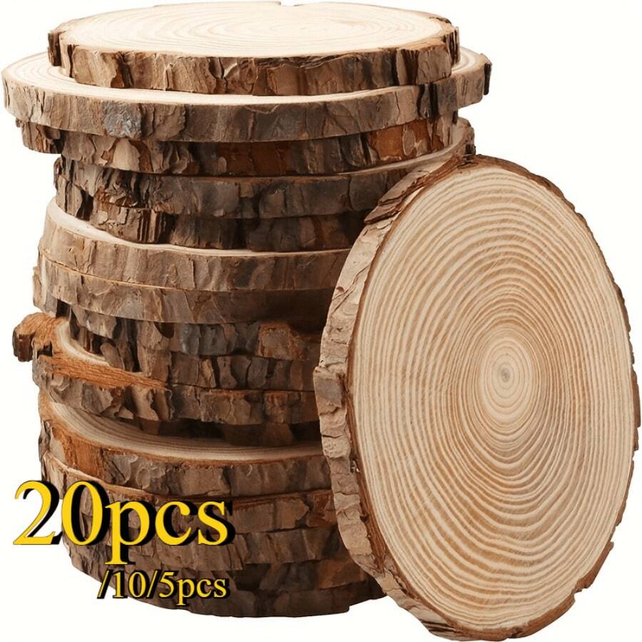20/5/10 Pieces Of Country Pine DIY Wood Chips -3-5.5 Diameter Disc With Bark, Pre Polished And Polished - Perfect For DIY Projects, Christmas Decorations, Wedding Centers And Holiday Decorations