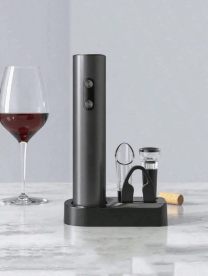 1 件开瓶器，派对和葡萄酒爱好者的理想选择 - 厨房小工具礼物，易于使用的软木塞和醒酒器，电池供电（不含电池）套装包括：开瓶器、铝箔切割机、倒酒器、真空塞、储物底座，坚固耐用，易于使用，轻巧便携的设计，精致适合葡萄酒爱好者，家庭厨房派对的礼物（款式随机发货），万圣节和圣诞节派对用品