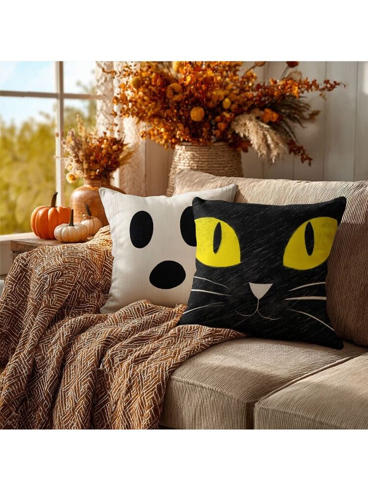 Helloween, 4 federe decorative per cuscino Helloween, per Halloween, decorazione di zucca, per la casa, il giardino, il divano (A