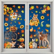 Set de 9 piezas, 6.32 m² de calcomanías para ventanas de otoño - Decoración de Acción de Gracias y otoño con mascotas, calabazas, hojas de arce y girasoles - Calcomanías estáticas reutilizables de PVC para hogar, tienda, fiesta, exhibición de vidrio (11.8 X 7.9 pulgadas), tema estacional de otoño, fácil de usar, para compradores navideños