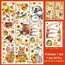 Set de 9 piezas, 6.32 m² de calcomanías para ventanas de otoño - Decoración de Acción de Gracias y otoño con mascotas, calabazas, hojas de arce y girasoles - Calcomanías estáticas reutilizables de PVC para hogar, tienda, fiesta, exhibición de vidrio (11.8 X 7.9 pulgadas), tema estacional de otoño, fácil de usar, para compradores navideños