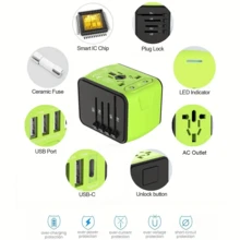 1pc Universal Travel Power Adapter, Travel Universal Plug, 3USB+1Type-C Ports, 110V-240V Input, Power Adapter Computer Accessories, US/EU/UK/AU Plugs, Surge Protection, Suitable For Over 170 Countries/Regions, Essential For Business Trip And Travel, For Computer, Tablet, Laptop
