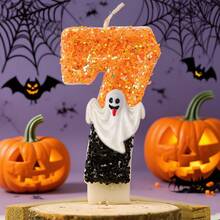 Choose Any Number 0-9 Halloween Candles - Orange/Black Glitter Ombre Soy Wax Candle Set With Ghost Charm, Birthday Cake Topper Party Decor For Spooky Home, Cute Gift For Women Best Friend Home Decor Halloween Decor Room Decor