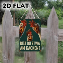 1 peça Placa de Madeira Vintage com Galo 2D Plano - 20*13,5cm Decoração de Parede com Citação Humorística em Alemão "Você está cagando?", Estilo Rústico Fazendeiro para Cozinha, Bar ou Espaços Externos, Presente Perfeito para Proprietários de Galinhas ou Amigos com Senso de Humor