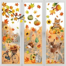 Set de 9 piezas, 6.32 m² de calcomanías para ventanas de otoño - Decoración de Acción de Gracias y otoño con mascotas, calabazas, hojas de arce y girasoles - Calcomanías estáticas reutilizables de PVC para hogar, tienda, fiesta, exhibición de vidrio (11.8 X 7.9 pulgadas), tema estacional de otoño, fácil de usar, para compradores navideños