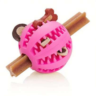 En gummislipboll för hundar, en tuggleksak som är hållbar, slitstark och kan rengöra hundars tänder. Det är en tuggleksak för hundar som kan innehålla snacks. Rosa och färgade leksaker ger hundar olika glädjefyllda upplevelser.