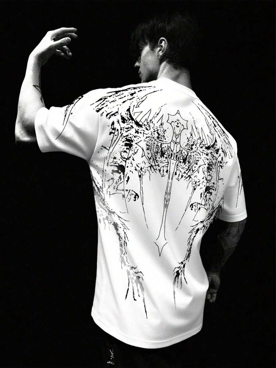 男士夏季十字复古休闲短袖圆领T恤，涤纶面料，适合运动健身