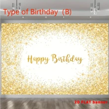 Tecido de fundo com padrão "Feliz Aniversário" com glitter 2D, adequado para suprimentos de festas fotográficas, decoração de eventos, fundo de adereços de estúdio, uso interno e externo - 1 - Ver 3
