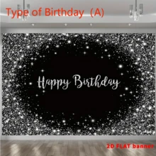 Tecido de fundo com padrão "Feliz Aniversário" com glitter 2D, adequado para suprimentos de festas fotográficas, decoração de eventos, fundo de adereços de estúdio, uso interno e externo - 1 - Ver 2
