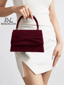 REMANLAND 1个优雅时尚的天鹅绒蝴蝶结手提包，适合女性、大学生、参加派对、舞会、婚礼等场合，是搭配派对礼服的理想之选，也是派对、婚礼、舞会、盛会和宴会的最佳礼物。 - 酒紅色 - 查看 4