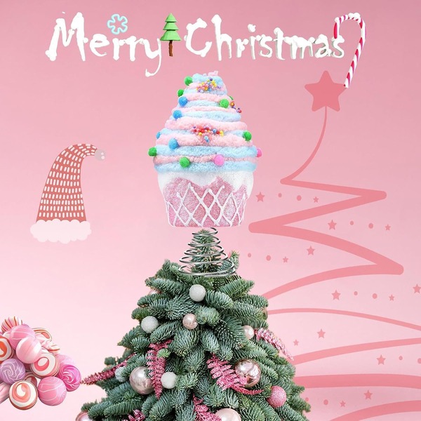 Weihnachtsbaum Spitze Dekorationen, rosa Cupcake Dekorationen, Weihnachtsbaum Spitze Süßigkeiten Donut Dekorationen, Pastelltöne, geeignet für Weihnachten, Neujahr, Geburtstagsfeiern, Weihnachtsbaum Spitze Dekorationen Heim Dekoration Weihnachtsdekorationen Raumdekoration Winter