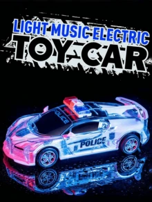 1pc Children's Electric Light & Sound Car Toy, Battery Operated Rotating Toy Vehicle, Suitable For Toddler Boys & Girls, Birthday Gift, Blue/Black/White