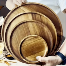 4 尺寸相思木圆形托盘，用于厨房和餐桌装饰的木盘，适用于咖啡桌和家居装饰
