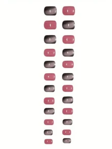 24Pcs Short Square Nail Stickers - Gradient Pink To Wine Red Glitter Design, Removable & Reusable Fake Nails, Suitable For Daily & Special Occasions, Fashionable Cat Eye Effect Nail Art Set Press On Nails Nail Supplies Nails - Multicolor - View 4
