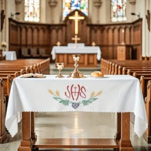 1pc Communion Tablecloth, JHS Design, Colorful Wheat & Grape Pattern, 54X108inch, Washable Polyester, Rectangular, Suitable For Autumn, Thanksgiving, Christmas, Communion, Birthday Party, Church Celebration, Family Gathering Decor