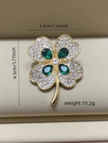 1pc Elegant Green Lucky Clover Alloy Crystal Leaf Pin Brooch, Fashion Clothing Accessory Dress Accessories Pin For Clothes Bag Charm School Office Accessories Shirts Jacket Jewelry Halloween Clothes Pin Funny Cute Teacher Gifts00 Costume Accessories Bag Charms - Four Leaf Clover - View 11
