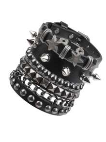 سوار جلد بنكي - سوار معصم جلدي جوثي مزين بمسامير معدنية - إكسسوارات روك بانك من الثمانينات للرجال والنساء (1/3/4 قطع)